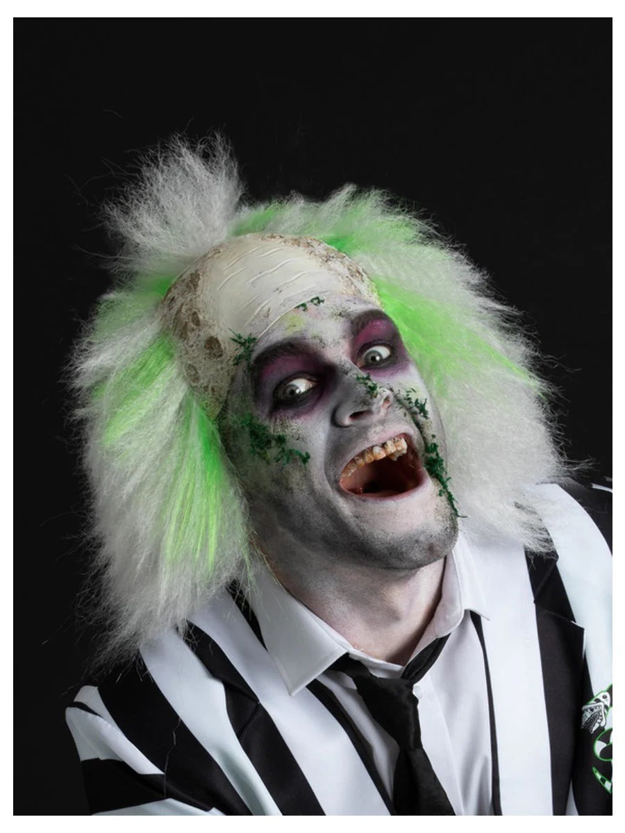 Beetlejuice Wig With Latex Bald Head Adults Halloween Fancy Dress Accessory