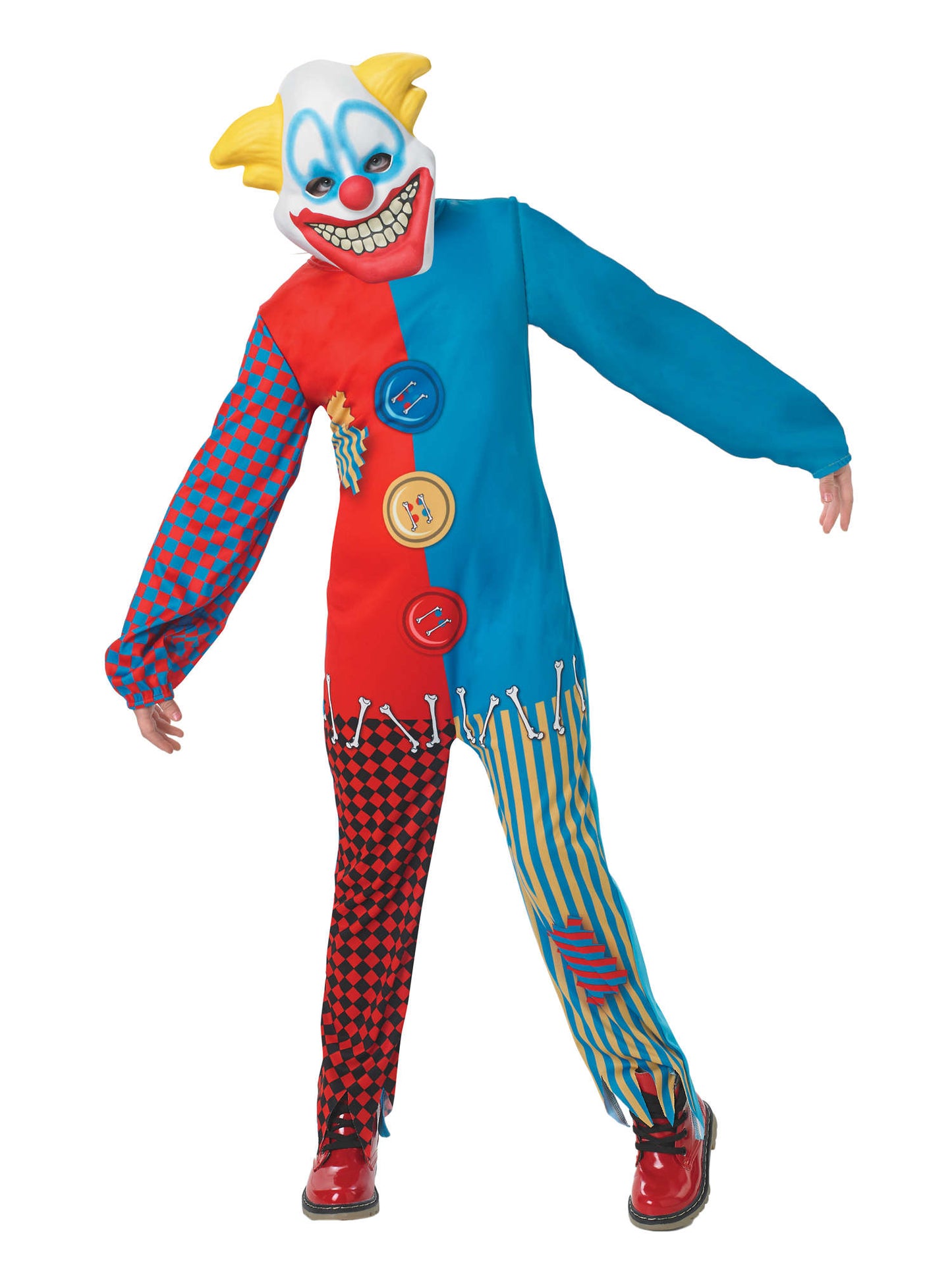 Colourful Scary Clown Boys Fancy Dress Halloween Jester Joker Kids Costume