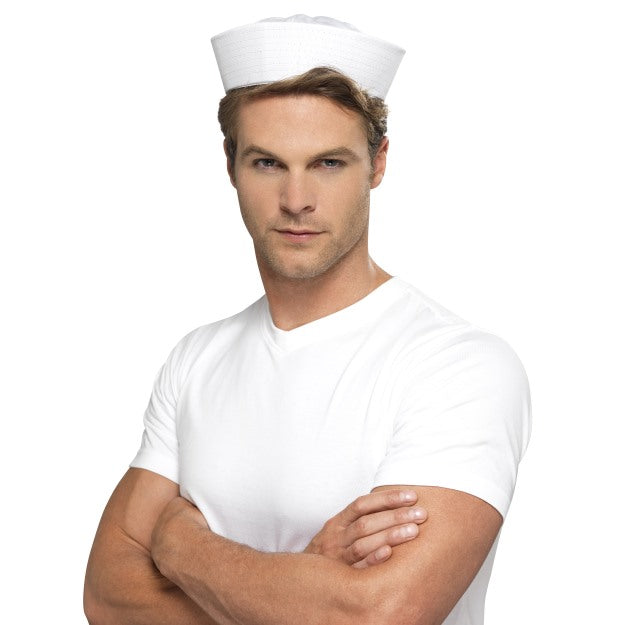 White Doughboy Hat American Sailor Adults Mens Ladies Fancy Dress Hat