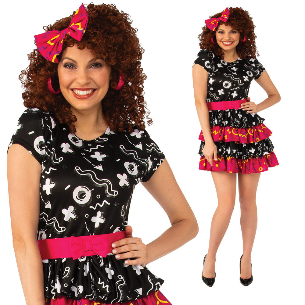 Ladies 90s Retro Aztek Dress Costume Womens Fancy Dress Outfit UK 8-22