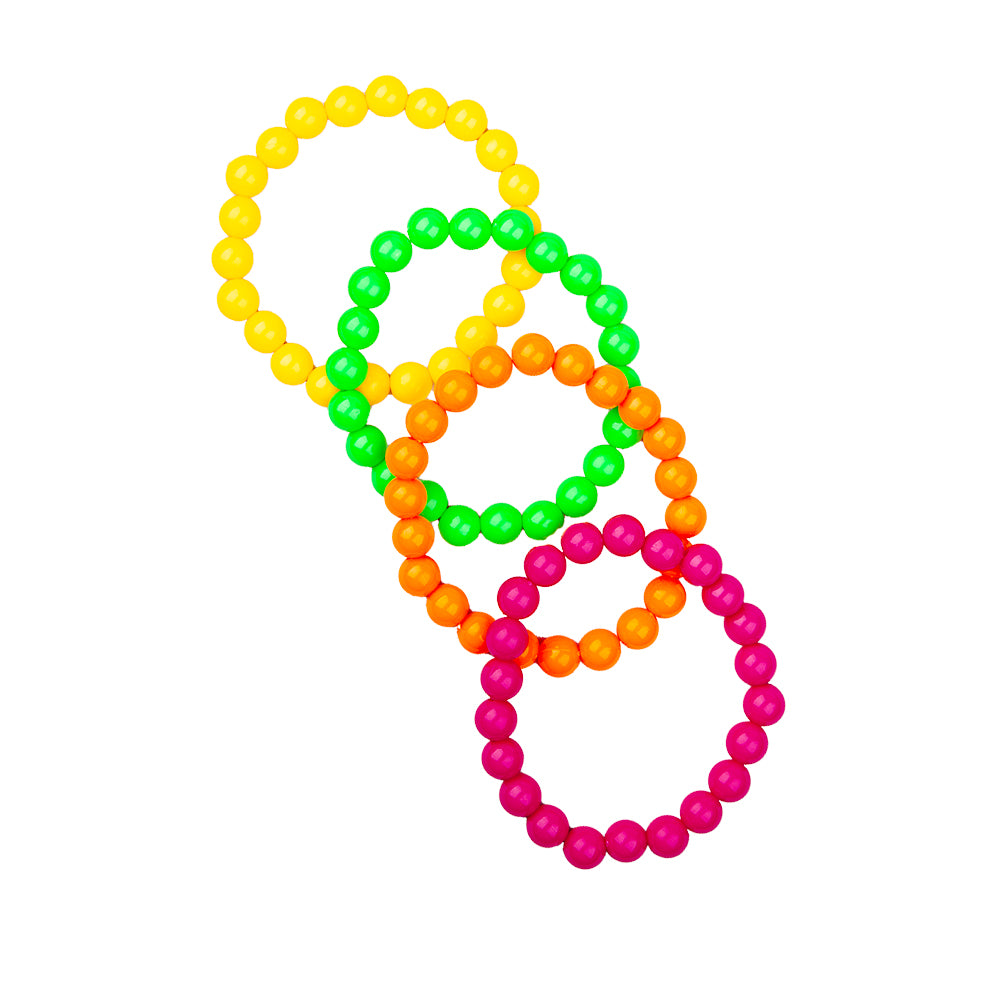 Rewind 80s Neon Rave Fancy Dress Party Prop Neon Beads Bracelets 4 Piece