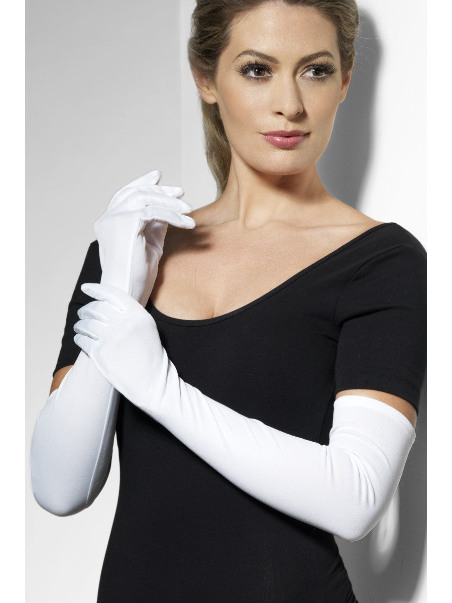 White Gloves Ladies Long 52cm Glamour Fancy Dress Accessory
