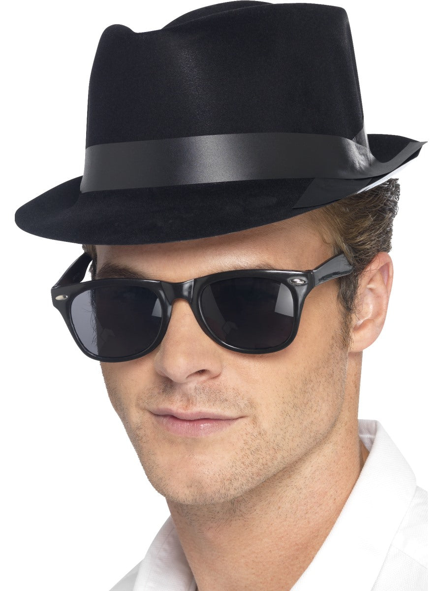 Mens 50s Rocking Fedora Fancy Dress Hat Black Rocker