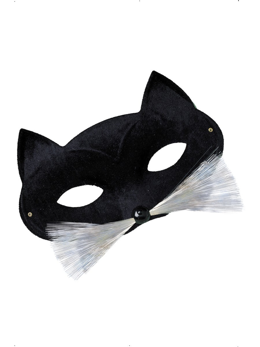 Cat Eyemask Black Whiskers Masquerade Halloween Womens Fancy Dress New