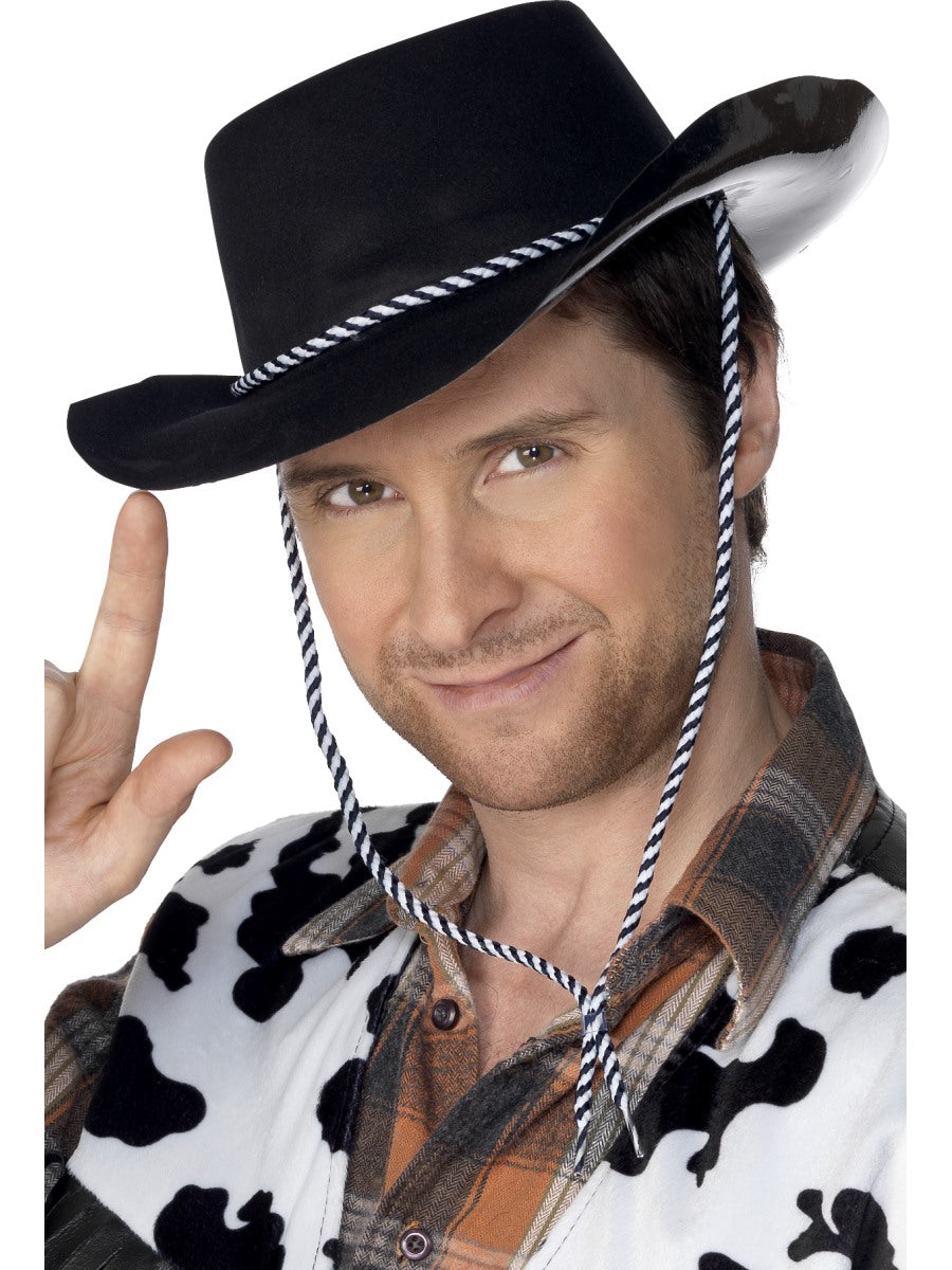 Black Cowboy Hat Mens Ladies Wild West Cowboys Fancy Dress Accessory