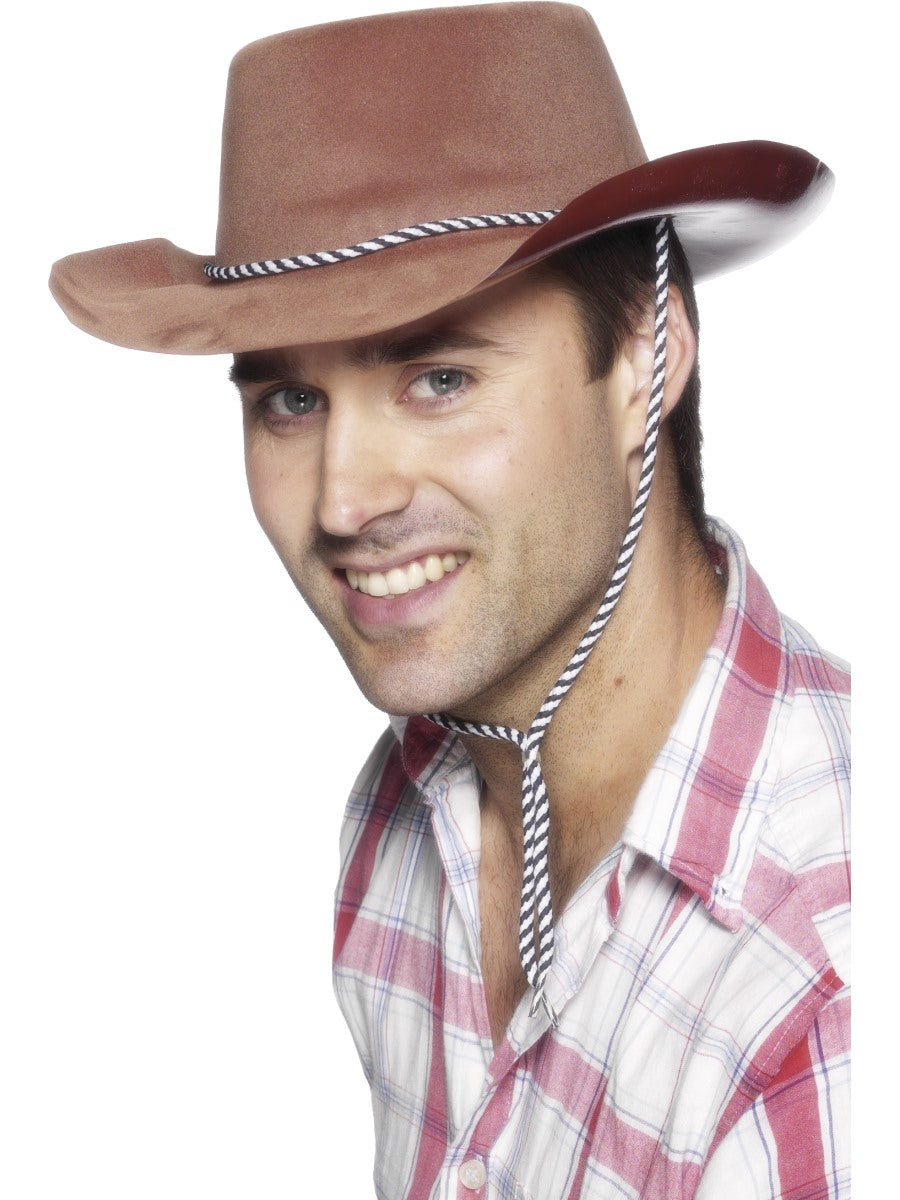 Brown Cowboy Hat Mens Ladies Wild West Cowboys Fancy Dress Accessory