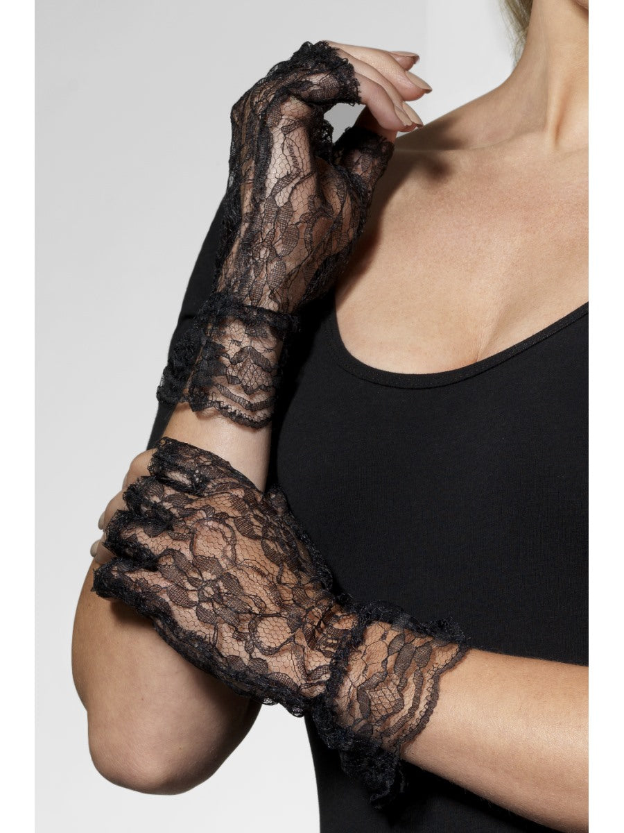 80s Madonna Black Lace Fancy Dress Costume Gothic Fingerless Short Gloves