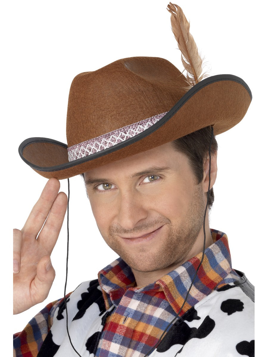 Brown Dallas Cowboy Hat Mens Cowboys Wild West Fancy Dress Hat