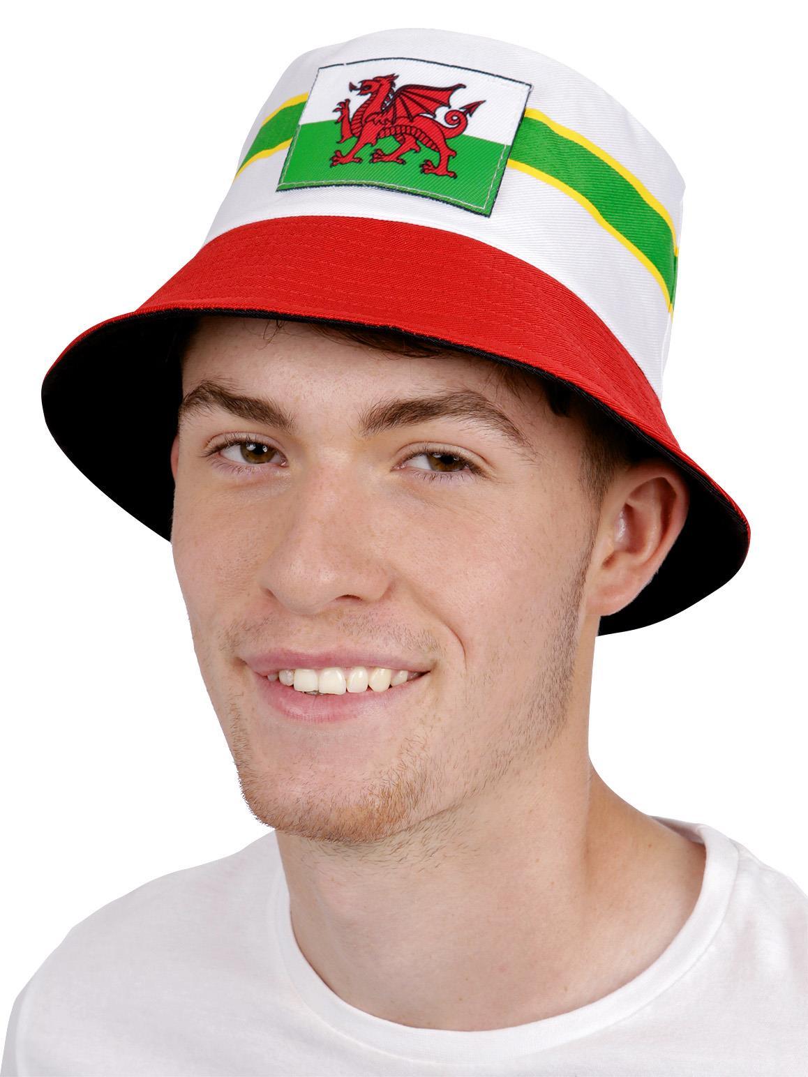 Welsh Bucket Hat Adults Rugby Football Fancy Dress Accessory Mens Ladies