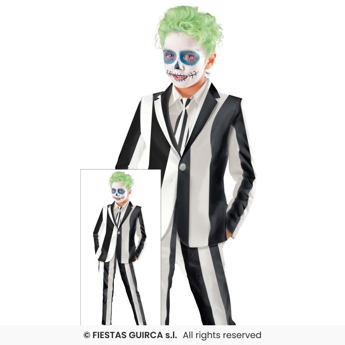 Ghost Skeleton Suit Black & White Striped Suit Halloween Fancy Dress Costume Age 3-12