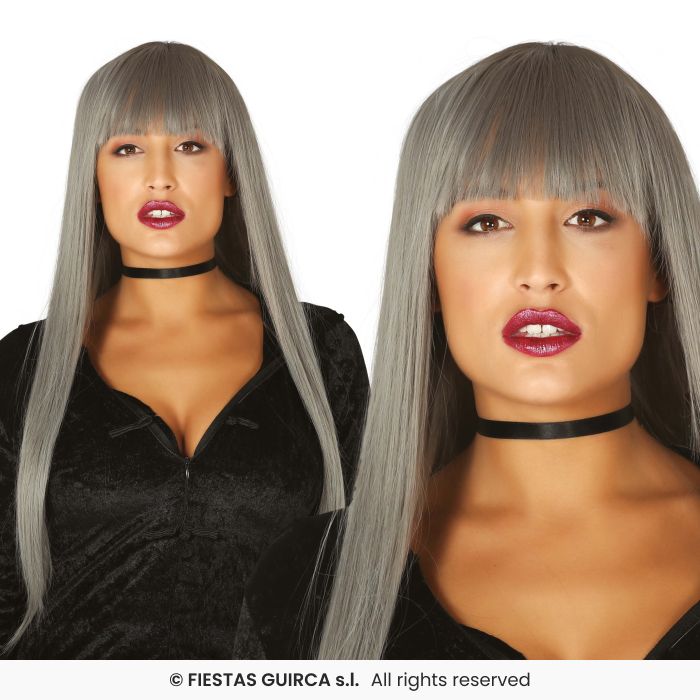 Grey Deluxe Long With Ladies Witches Halloween Fancy Dress Silver Wig