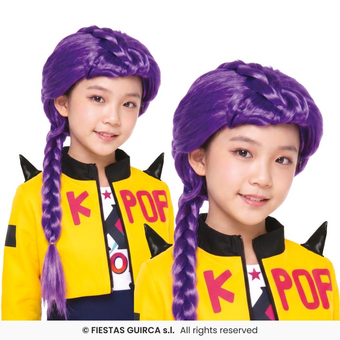 K-pop Mustic Braid Wig Kids Girls Purple Plated Wig Fancy Dress Accessory Boxed