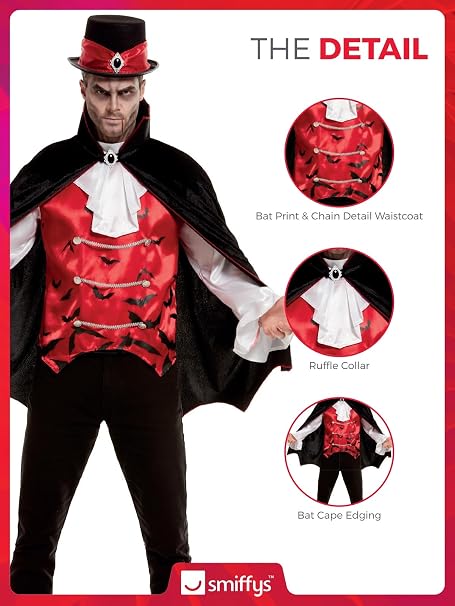 Mens Deluxe Vampire Costume Dracula Adults Halloween Fancy Dress Medium