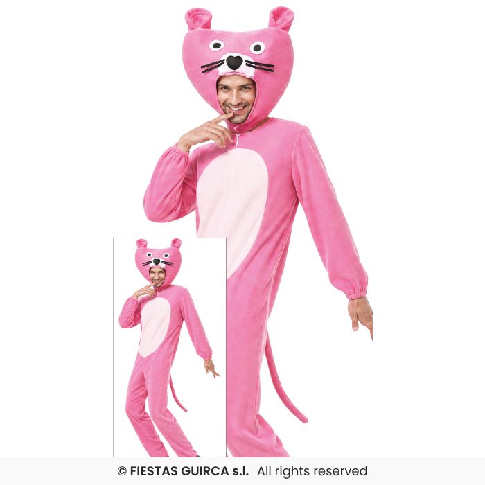 Panther Costume Mens Animal Outfit Adults Pink Fancy Dress M-XL
