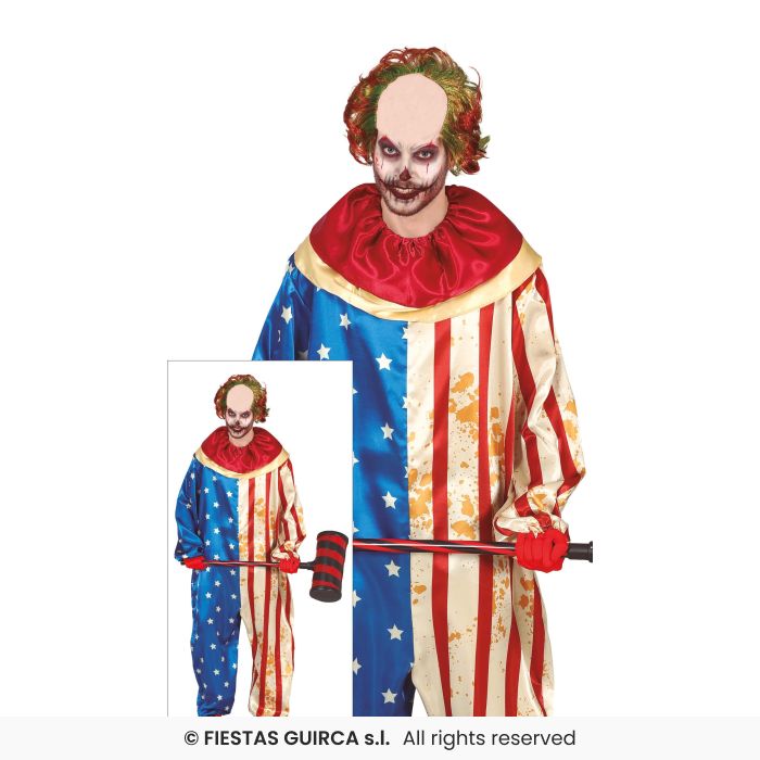 Mens Patriot American Clown Adults Halloween Fancy Dress Costume S-XL