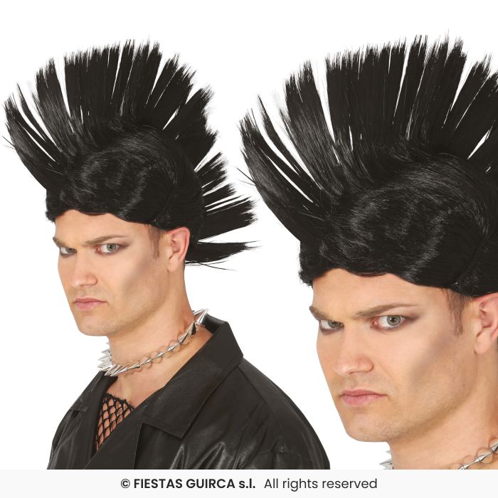 Black Punk Rocker Wig Mohawk Mohican Fancy Dress Mens Wig 90s