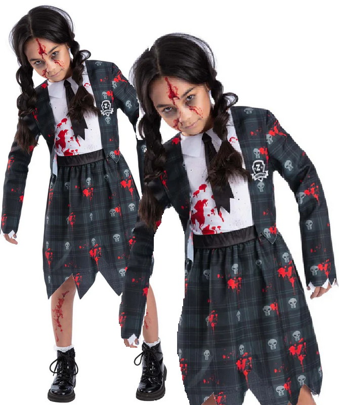 School Girl Ghoul Halloween Girls Ghost Fancy Dress Costume Age 4-12