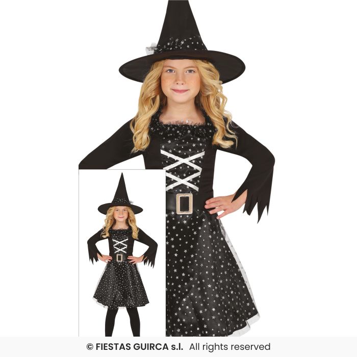 Silver Star Witch Girls Halloween Witches Fancy Dress Costume Aged 3-12