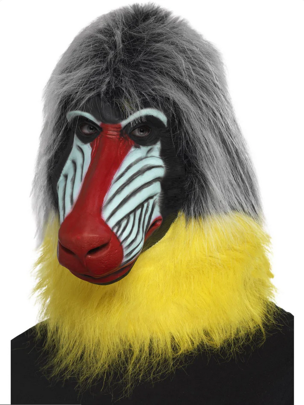 Baboon Mask Adults Wild Animal Fancy Dress Mask With Hair Overhead Mask Deluxe