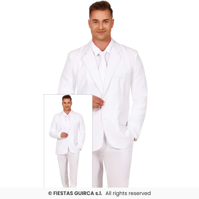 White Suit Mens 60s 70s Fancy Dress Costume Adults Outfit Wedding Stag S-XL