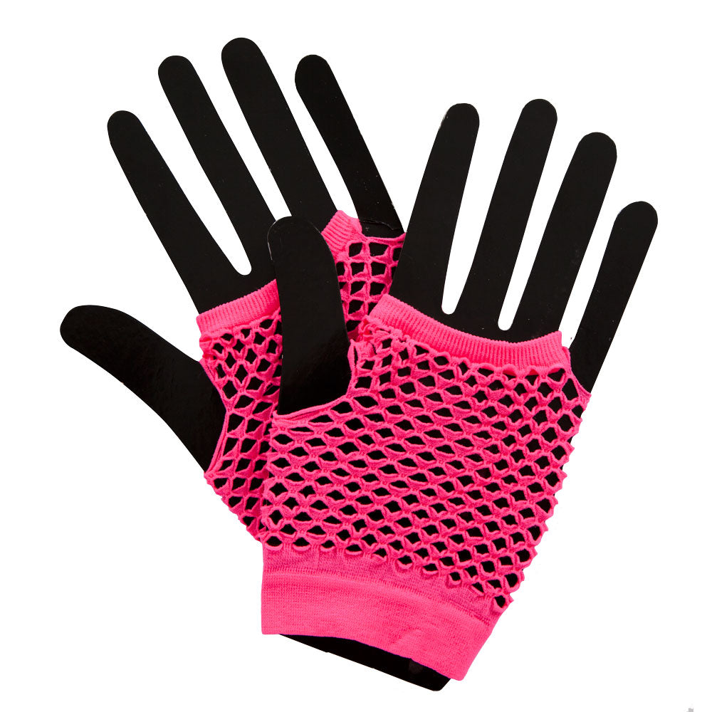 80's Punk Gloves Mesh Net Short Neon Punk Fancy Dress Accessory