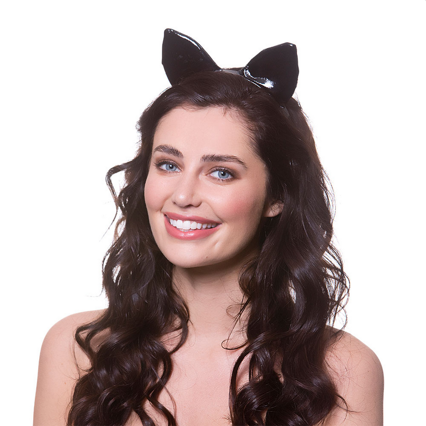 PVC Cat Ears Adults Fancy Dress Costume Accessory Ladies Black Cat