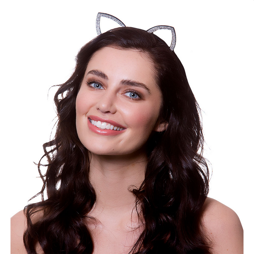 Diamante Cat Ears Ladies Kitten Cat Halloween Fancy Dress Costume Accessory