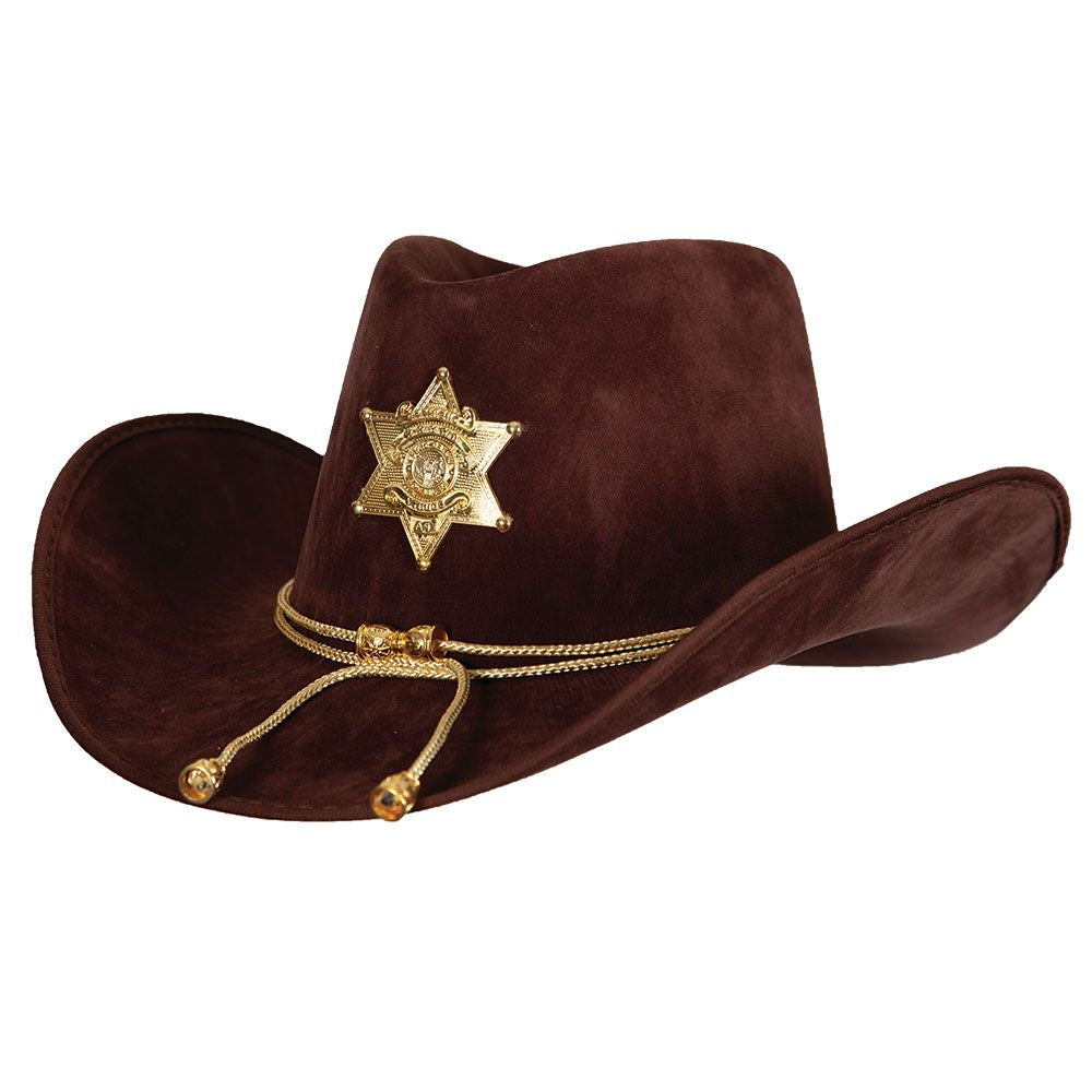 Deluxe Suede Sheriff Hat Sheriff Officer Fancy Dress Accessory Adults New