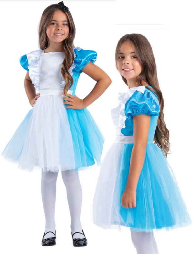 Wonderland Girls Fairytale Book Day Fancy Dress Costume Kids Alice Outfit Age 4-12