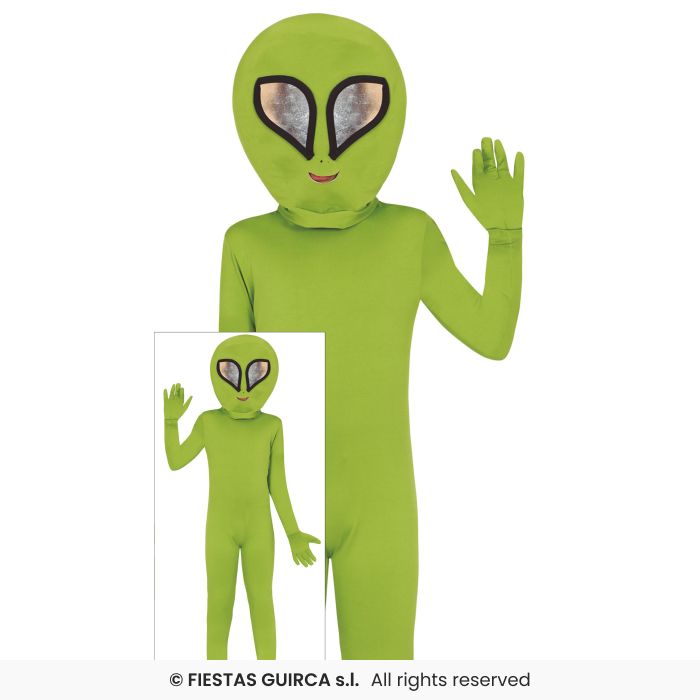 Green Alien Kids Fancy Dress Costume Space Aliens Outfit Boys Girls Age 3-12