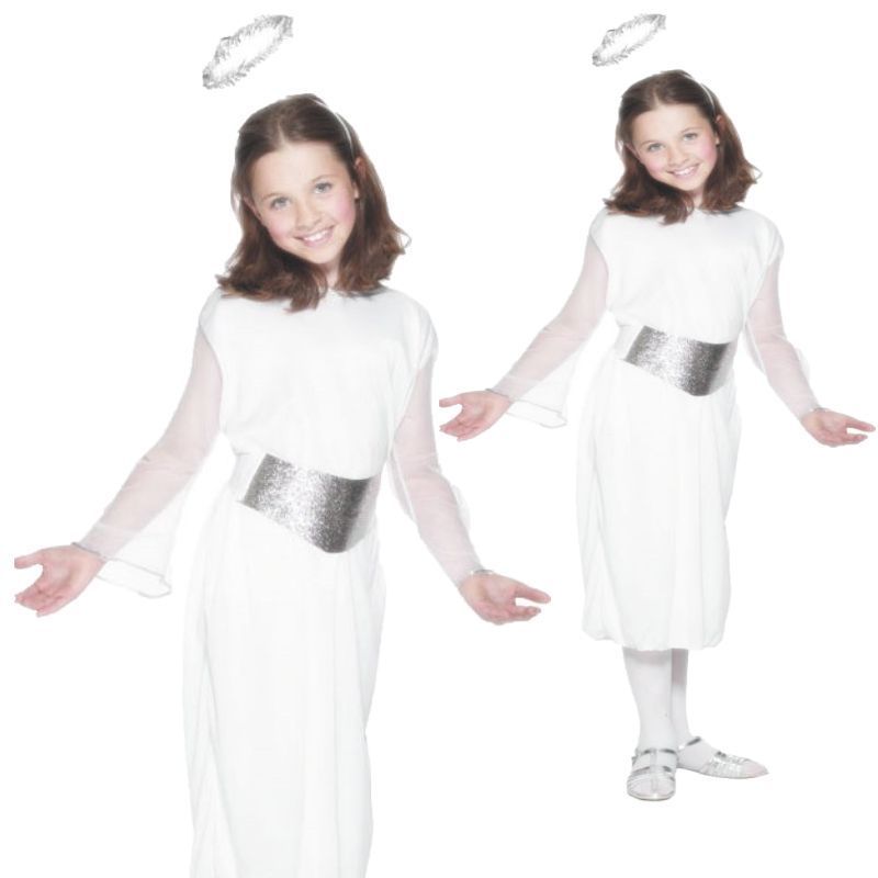 Angel Nativity Costume Girls White School Play Angelic Fancy Dress Outfit