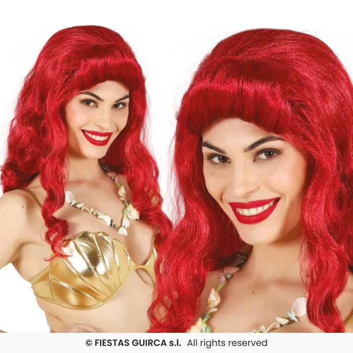 Ladies Long Curly Red Wig Sea Princess Mermaid Fancy Dress Accessory