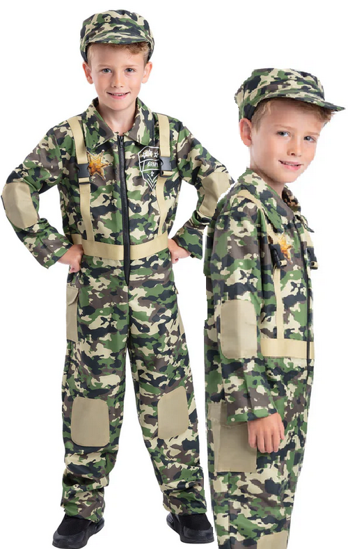 Army Costume Wartime Kids Historical Fancy Dress Outfit Occupations Boys Girls