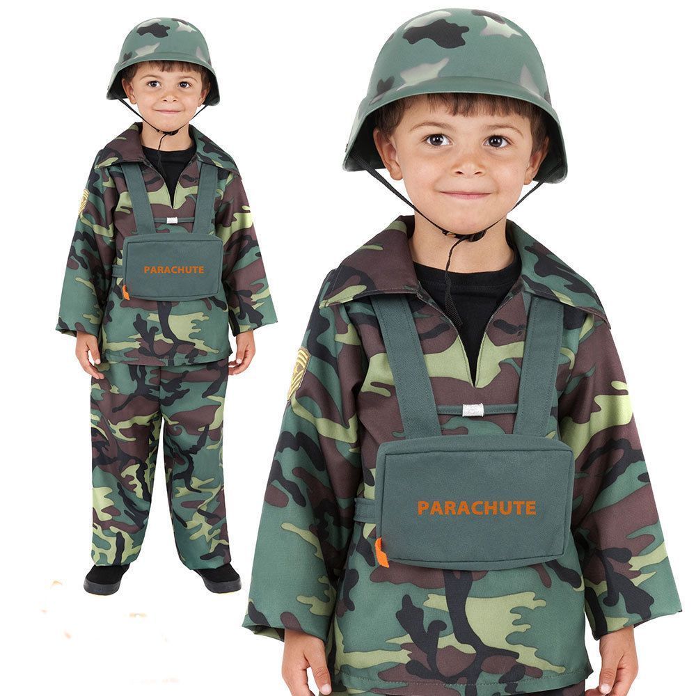 Kids Army Costume Uniform Fancy Dress Camouflage Soldier Book Day Week Outfit