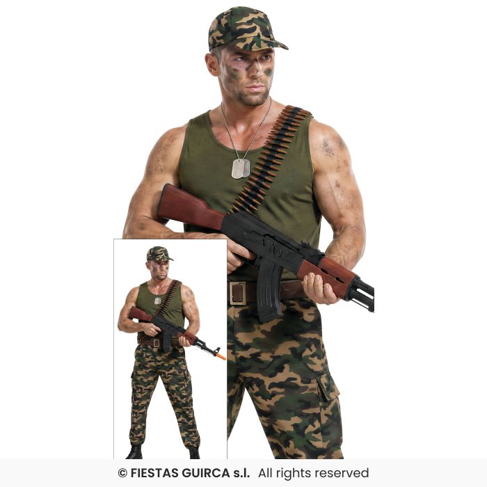 Military Costume Mens Army Guy Fancy Dress Outfit Camouflage M-XL