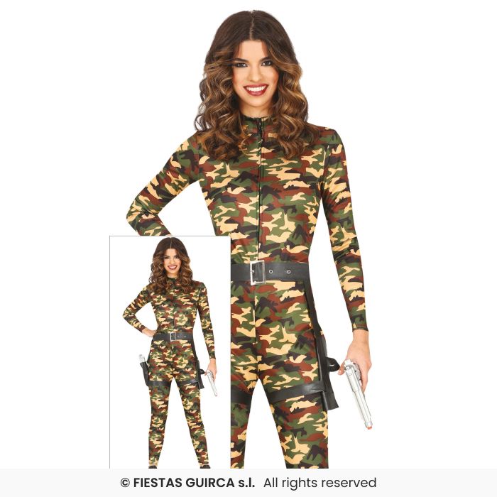 Military Lady Army Girl Camouflage One Piece Catsuit Ladies Fancy Dress Costume UK 8-18