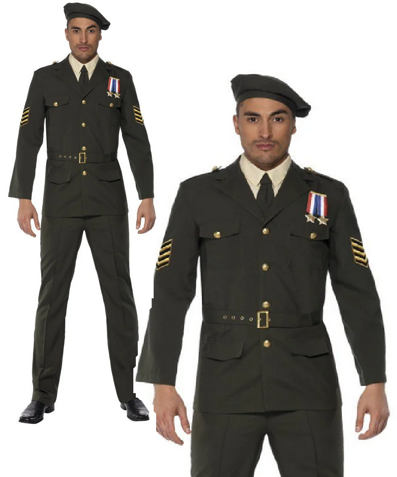Wartime Officer Deluxe Army Soldier Mens Fancy Dress Costume Military Uniform