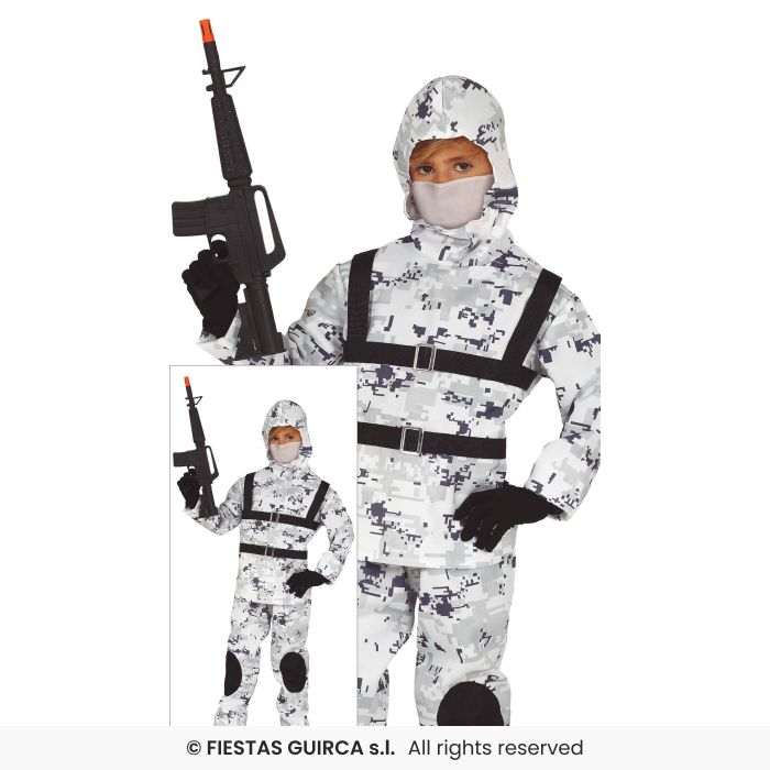 Artic Boy Costume Soldier Commando Deluxe Kids Fancy Dress Outfit Age 5-12