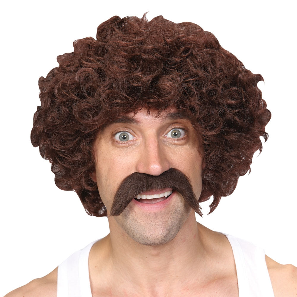 Funny Athlete 118 Retro 1970's Runner Moustache Wig Set Brown + Tash New