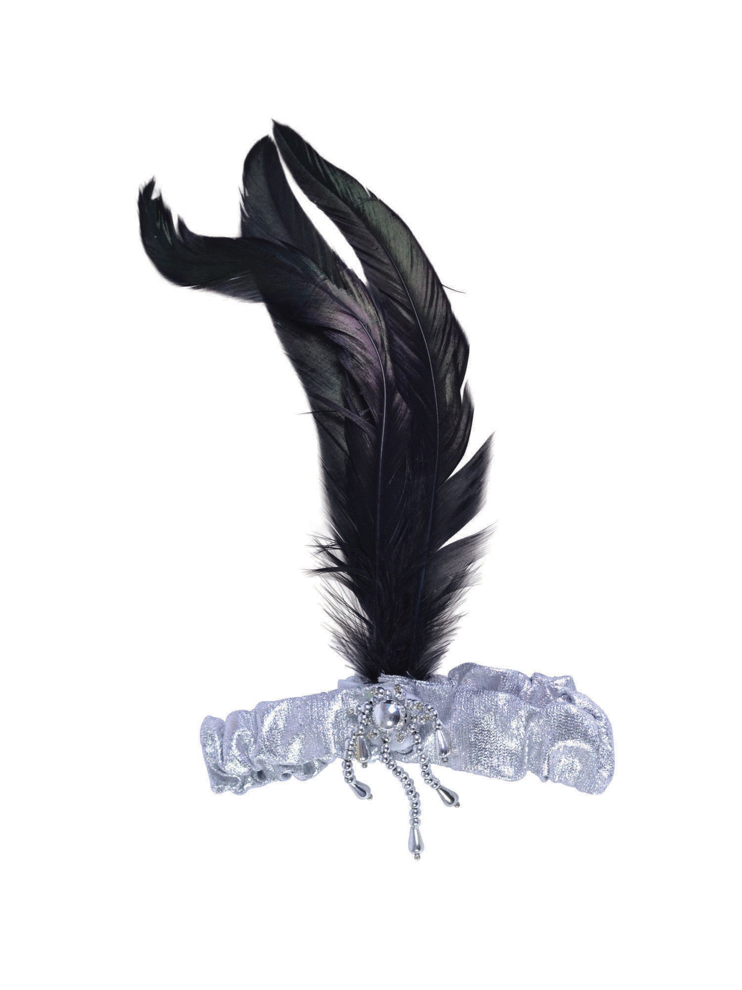 Silver Headband Black Feathers Flapper 1920s Fancy Dress Accessory