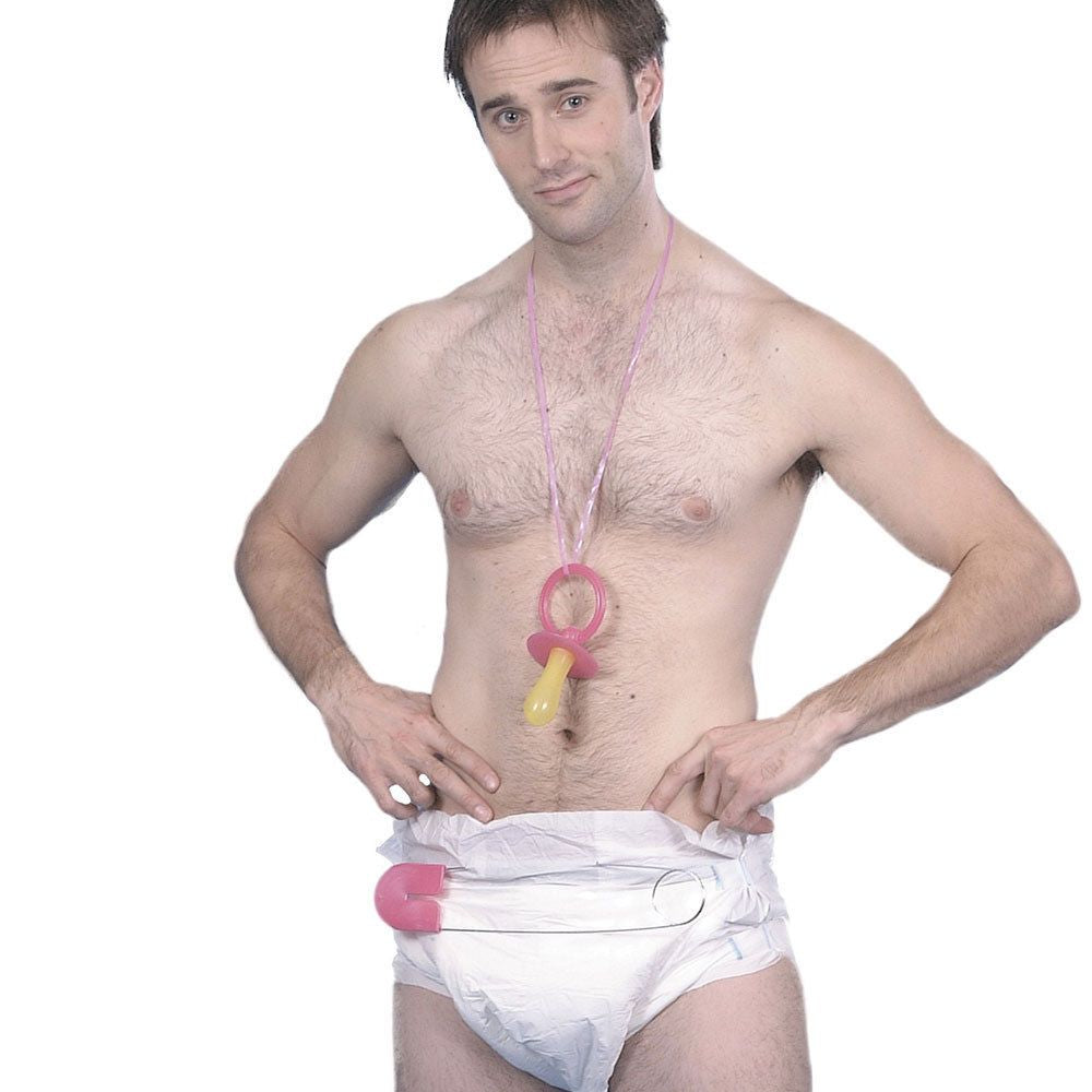 Adults Stag Night Giant Nappy With Pin + Dummy Tit Baby Kit Fancy Dress