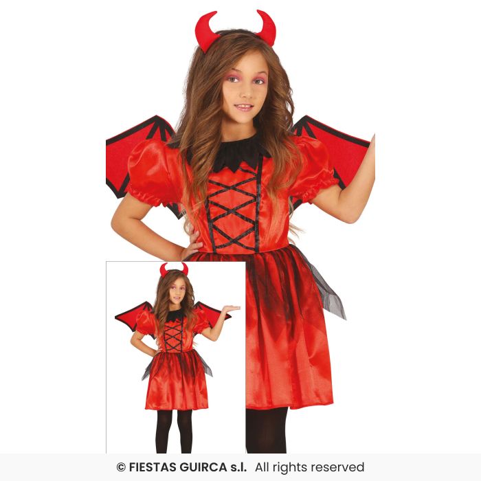 Girls Bad Devil Costume Halloween Devils Fancy Dress Outfit + Headband Age 3-12