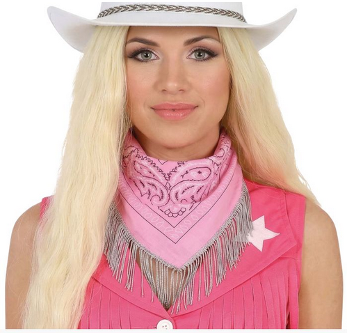 Pink Cowboy Neckerchief With Tassles Ladies Cowgirl Hen Night Fancy Dress Bandana