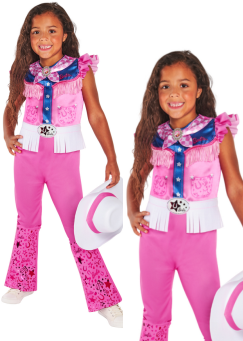 Barbie Cowgirl Costume Licensed Official Girls Pink Cowboy Fancy Dress