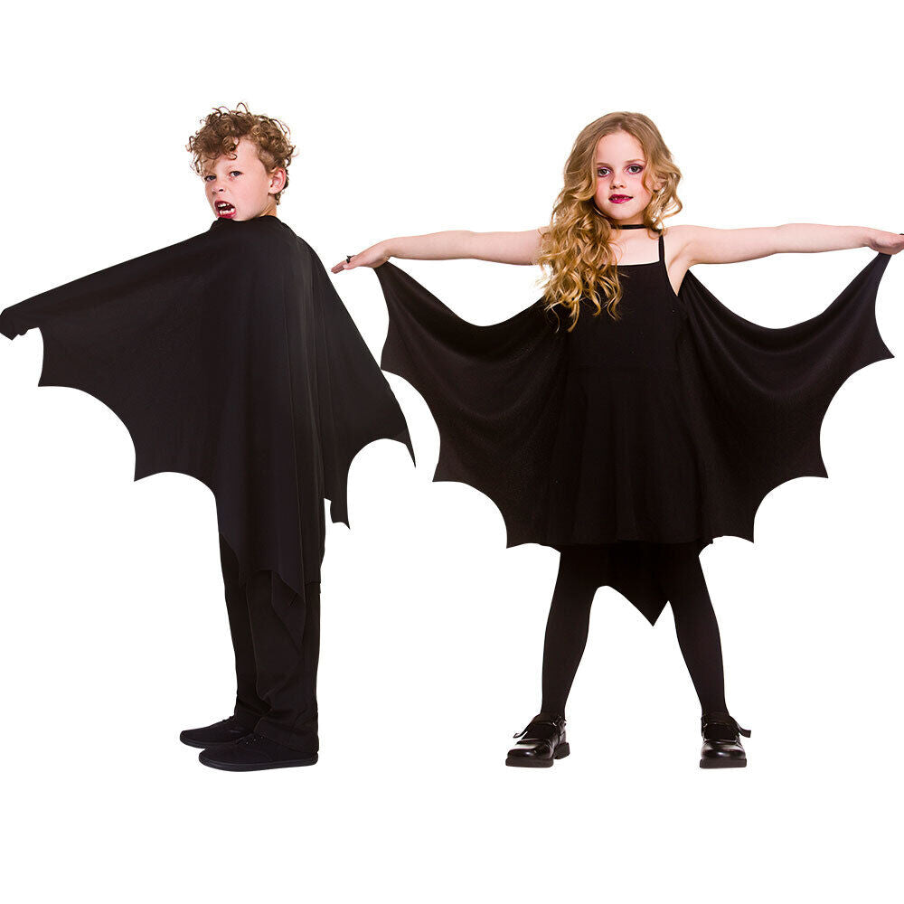 Kids Girls Boys Black Vampire Bat Wings Cape Halloween Fancy Dress Costume New