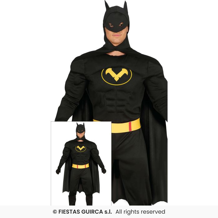 Black Hero Costume Muscular Superhero Mens Fancy Dress Outfit S-XXL
