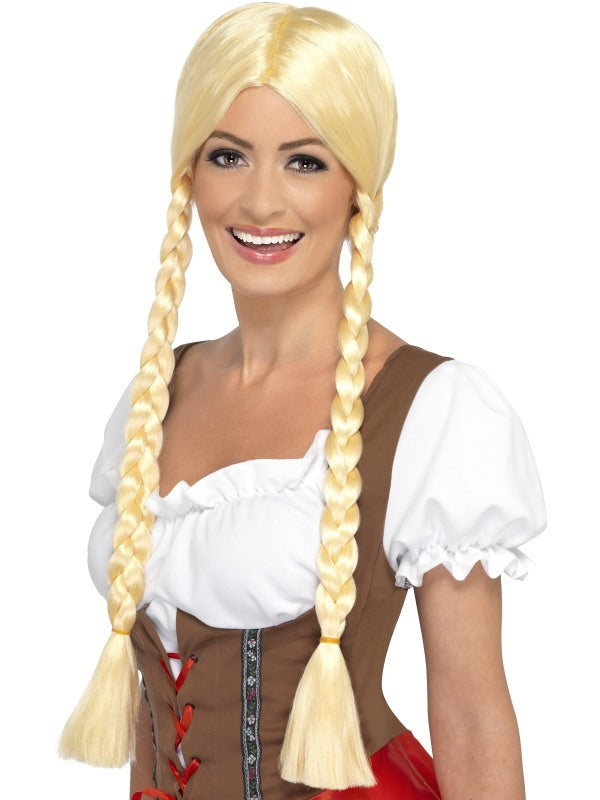 Deluxe Oktoberfest Girl Bavarian Beer Girl Fancy Dress Blonde Wig Pigtails
