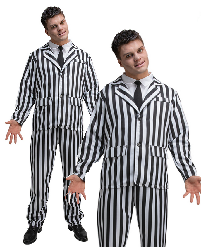 Black & White Suit Adults Halloween Fancy Dress Crazy Ghost Movie Mens