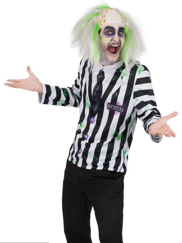 Beetlejuice Shirt Mens Fancy Dress Costume Black & White Striped Halloween