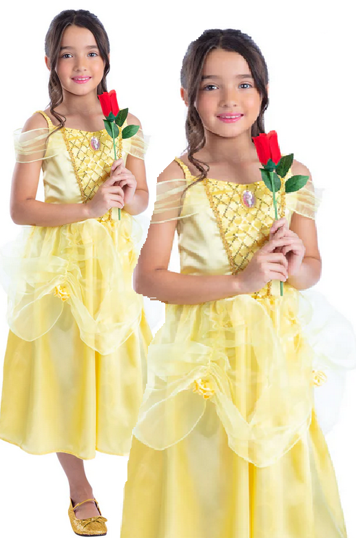 Golden Princess Girls Costume Fairytale Fancy Dress Outfit Book Day Age 4-12